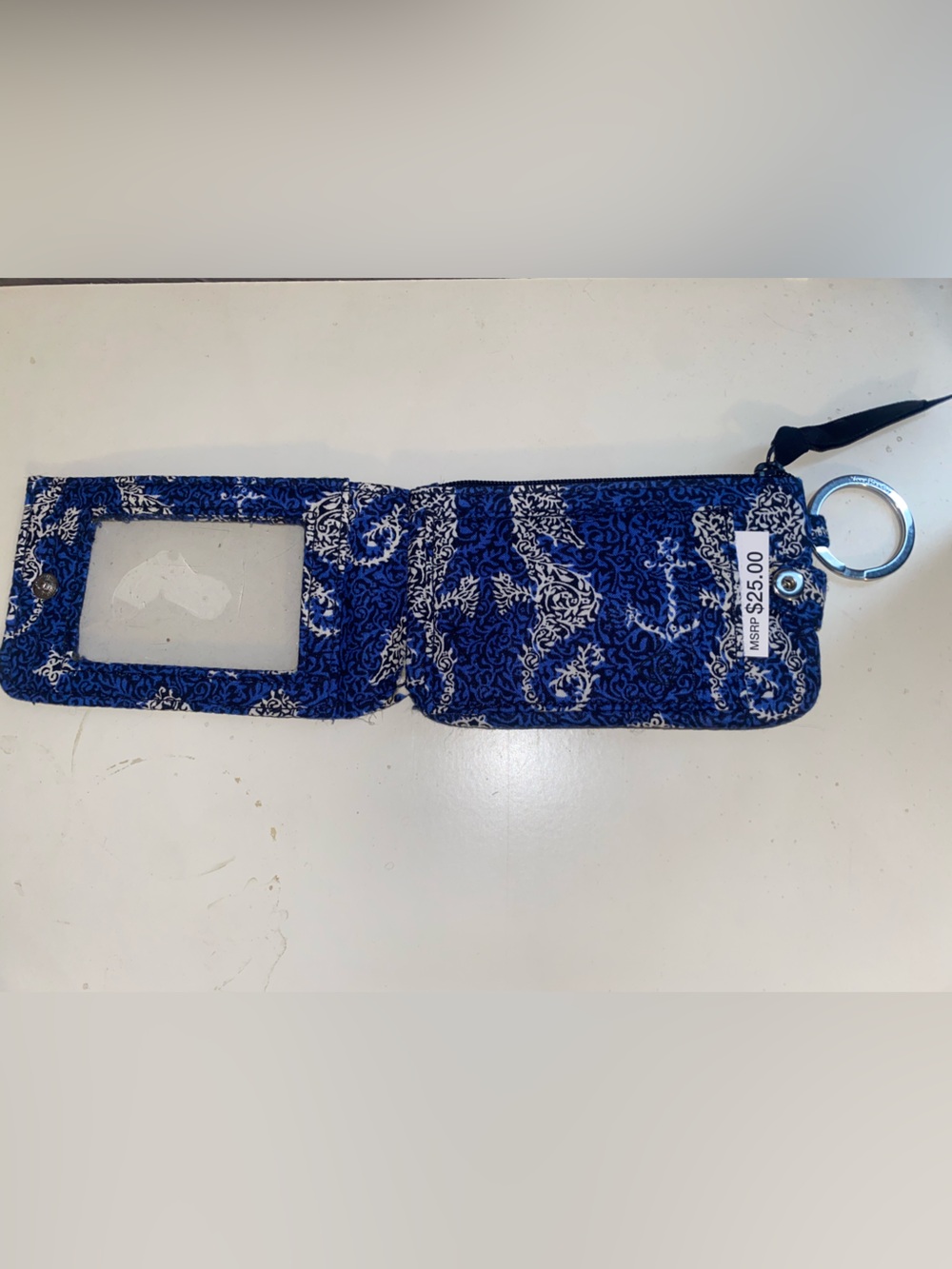 Vera Bradley Royaln Blue and White Seahorse Paisley Wristlet ID Case - Picture 4 of 15